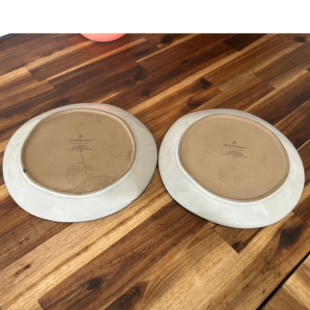 Neutral Ceramic Dinner Plates with Black Rim - Set of 2